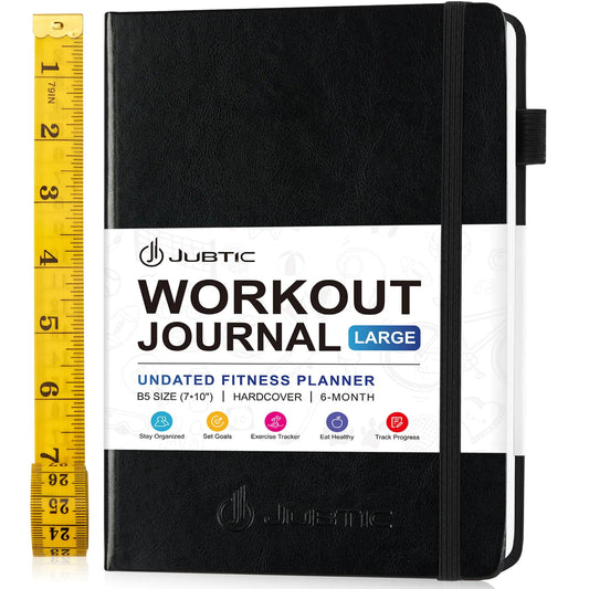 JUBTIC Weight Loss Journal Calorie Counter Book & Fitness Workout Journal for Men & Women 6 Months of Daily Food Journal to Track Weight Personal Home & Gym Journal-Black